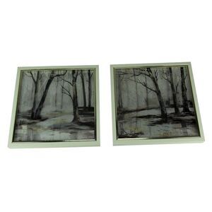 Set of 2 Winter Forest Framed Nature Art Prints 13 Inches Square
